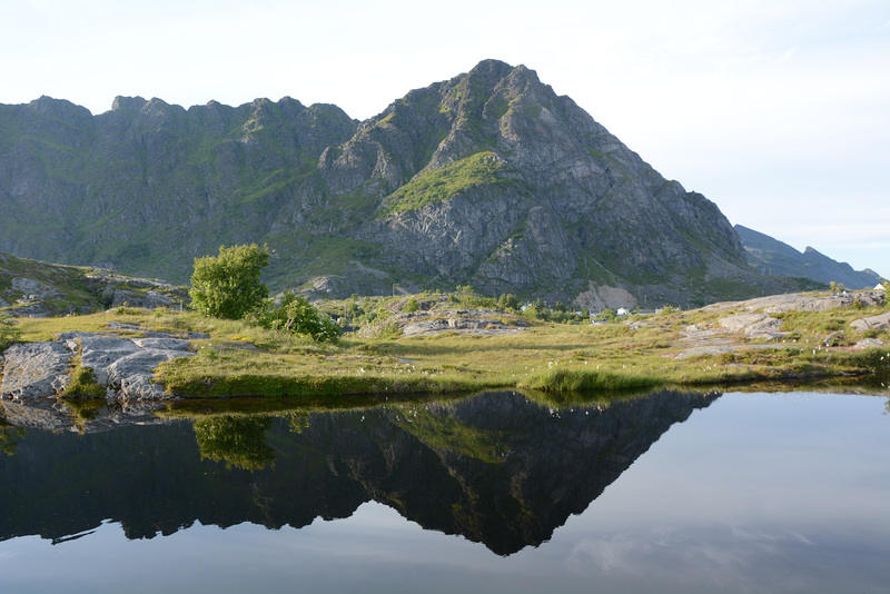 Norway, Lofoten Islands, Tindstinden Peak (490m) and Its Reflection