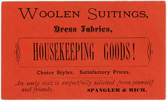 Woolen Suitings, Dress Fabrics, Housekeeping Goods! Spangler and Rich, Marietta, Pa.