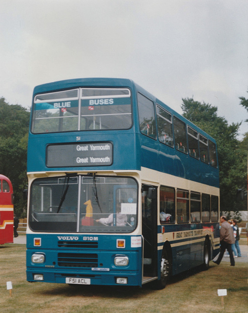 Great Yarmouth Transport 51 (F51 ACL) at the Norfolk Showground – 10 Sep 1989 (100-23)