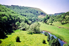 Looking along Monsal Dale and the River Wye from the Headstone Viaduct (Scan from June 1989)