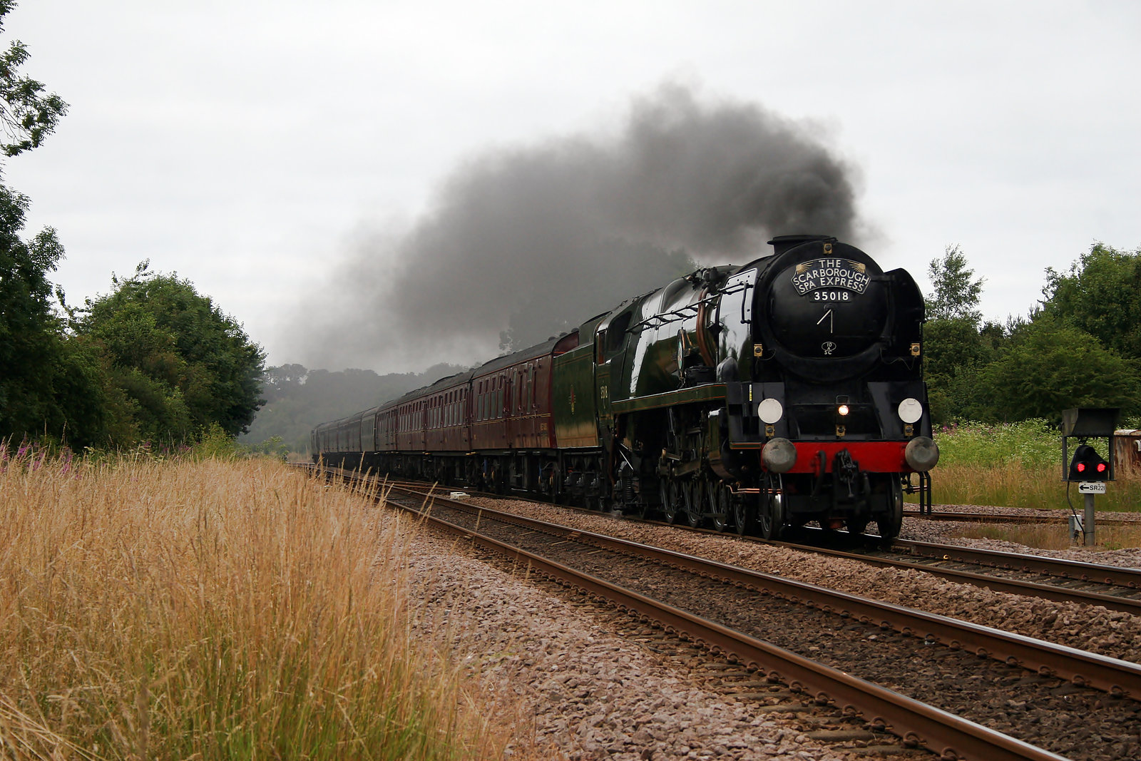 Bulleid Merchant Navy class 4-6-2 35018 BRITISH INDIA LINE with 1Z23 17:15 Scarborough - Carnforth The Scarborough Spa Express at Seamer West Jct 12th July 2018(steam as far as York)