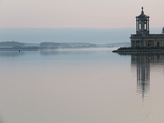 normanton church, rutland water, dawn