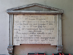 st peter cornhill, london (34)painted epitaph on blank tomb to sarah peacock +1813 and family, with indication of grave position given