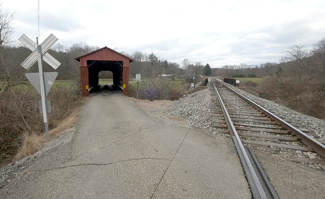 The railroad along Sunday Creek at the bridge