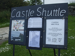 DSCF3849 Holy Island of Lindisfarne shuttle bus information board - 14 Jun 2016