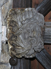 bovey tracey church, devon  c16 wooden boss in porch (5)