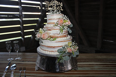 Photo # 6 ~~  Mr. and Mrs. Tucker's wedding cake..:))  Note:  the rather small cake did NOT last for the large number of guests.  ( approx 250 folks)