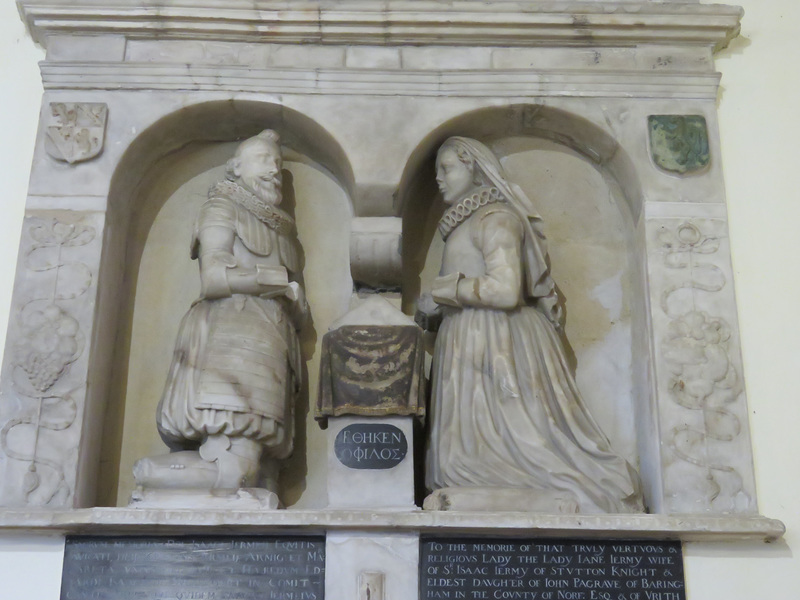 stutton church, suffolk (8) c17 tomb of sir isaac jermy and wife jane +1623; the greek inscription says "erected by a friend"