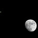 A gibbous moon and Jupiter in early evening Eastern skies
