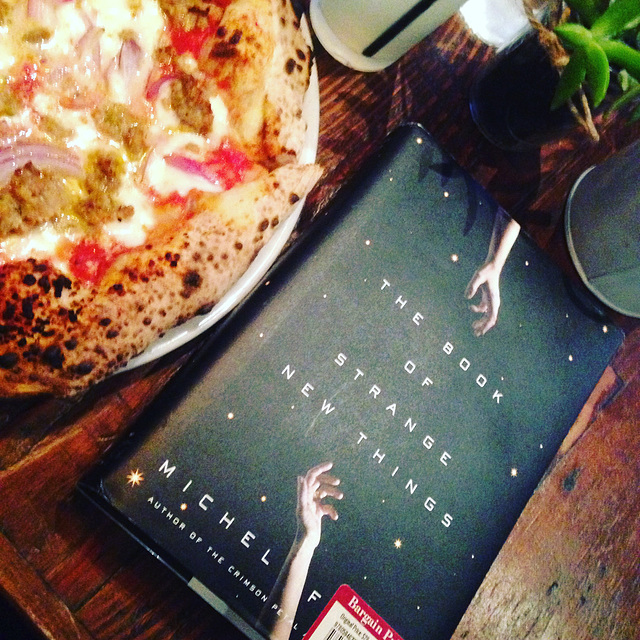 Reading with pizza