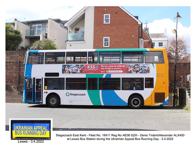 Stagecoach Dennis-Alexander 18411 at Lewes for the Ukrainian Appeal running day 3 4 2022