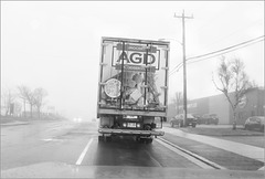 Truck's arse in the fog up by The Ropewalk