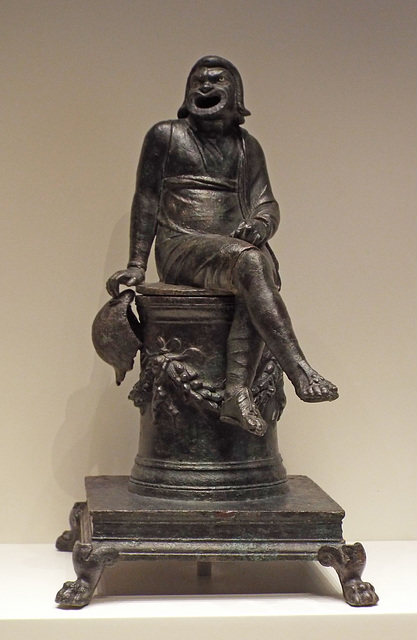 Bronze Incense Burner in the Shape of a Comic Actor on an Altar in the Getty Villa, June 2016