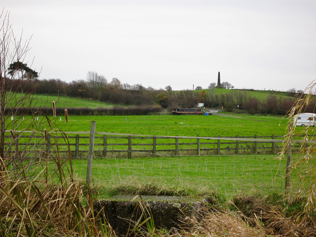 The Obelisk errected by Sir George Chetwynd at Hoo Hill, seen from the Coventry Canal