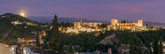Granada, Alhambra, Panorama, Mondaufgang