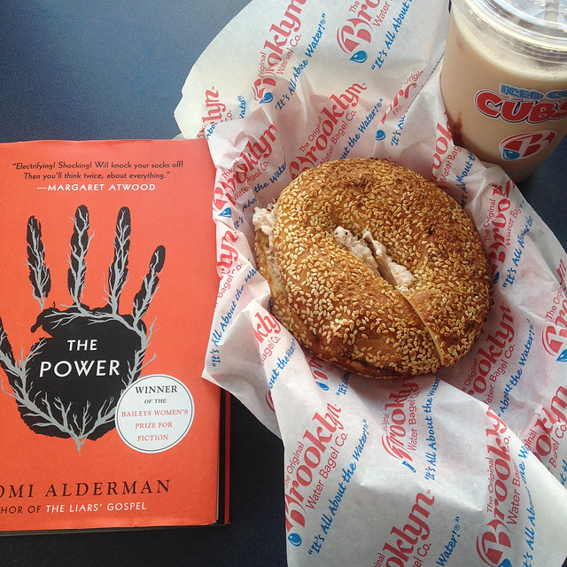 Reading with bagel