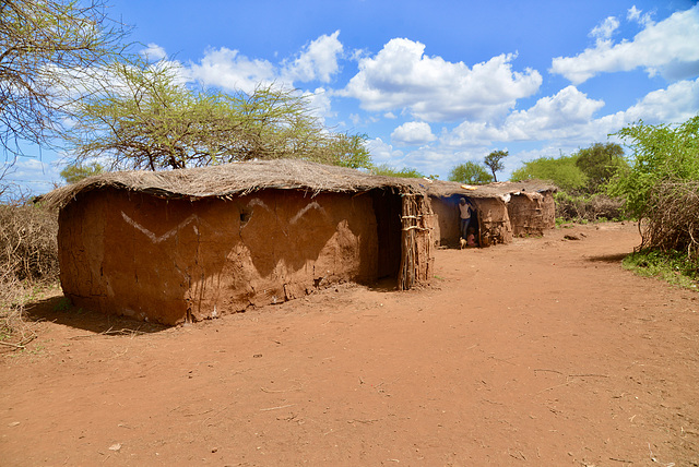 Huts with clay and wood walls.