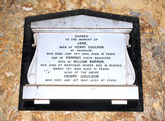 Coulson Memorial, Saint Peter's Church, Spartylea, Northumberland