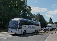 REL Davian Coaches BV17 GPO approaching Fiveways at Barton Mills - 29 Jul 2022 (P1120774)