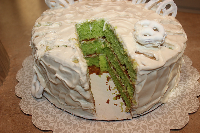 Surprise!  St. Patrick's green:))    A Key Lime 3-layer confection... your slice is next...:)