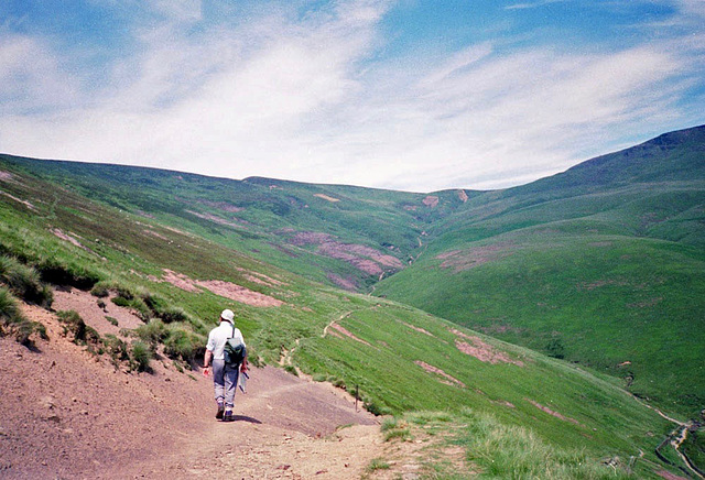 Looking along William Clough from above Kinder Reservoir (Scan from July 1991)