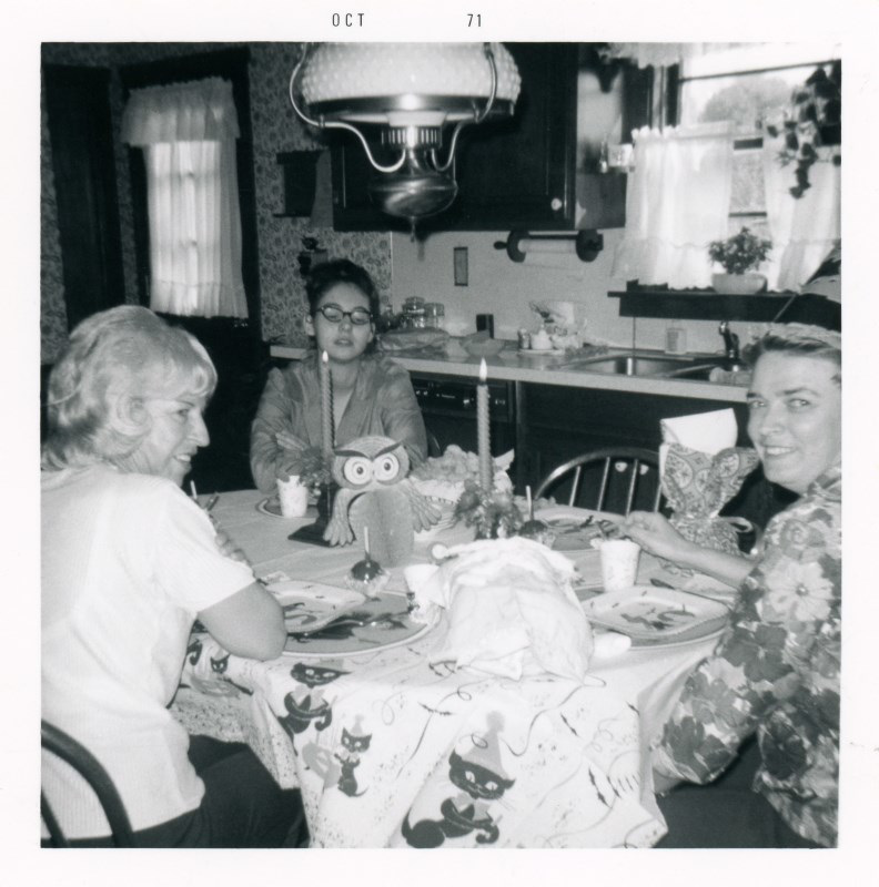 Halloween Get-Together with Owl and Black Cat Decorations, October 1971