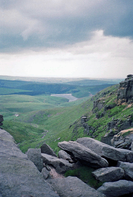Looking from Kinder Downfall towards Kinder Reservoir (Scan from July 1991)