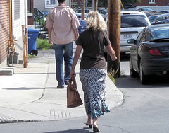 Blonde Mature Lady in moderate hammer heeled sandal