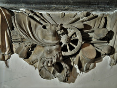 st michael cornhill, london (26)trophy of arms on c17 tomb of john huitson +1689 attrib. edward pierce