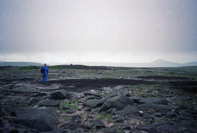 Approaching the Kinder Low Trig Point (633m) (Scan from July 1991)