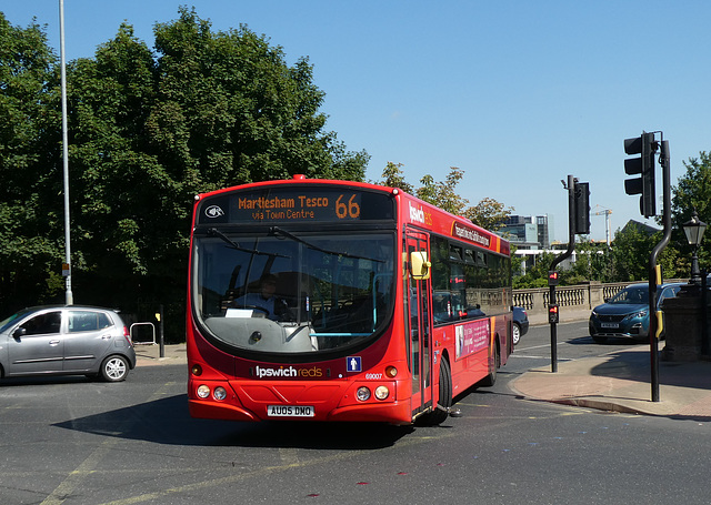 First Eastern Counties (Ipswich Reds) 69007 (AU05 DMO) in Ipswich - 8 Jul 2022 (P1120208)