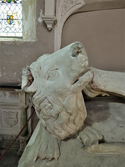 erwarton church, suffolk  (30) lion at feet of effigy on c15 tomb attrib.to sir bartholomew bacon +1391 and joan +1435