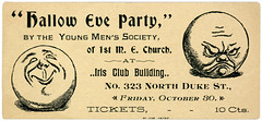 Hallow Eve Party Ticket, Young Men's Society, First Methodist Episcopal Church, Lancaster, Pa.