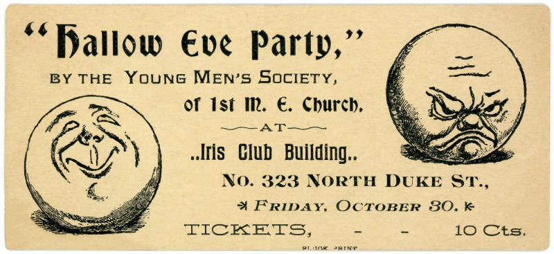 Hallow Eve Party Ticket, Young Men's Society, First Methodist Episcopal Church, Lancaster, Pa.