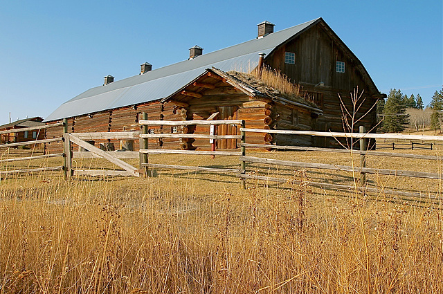 Horse Barn and Trappers Cabin.