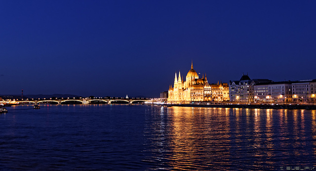 Blick von der Kettenbrücke über die Donau auf das Parlamentsgebäude und die Margaretenbrücke (© Buelipix)