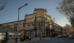 The facade of the old factory still stands