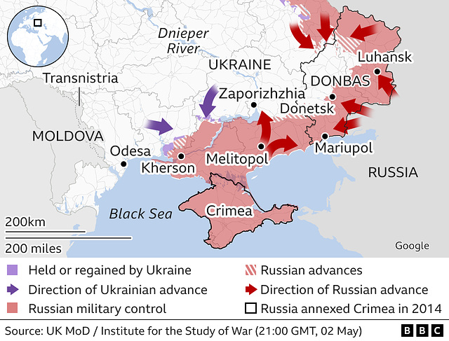 UKR - south map , 2nd May 2022