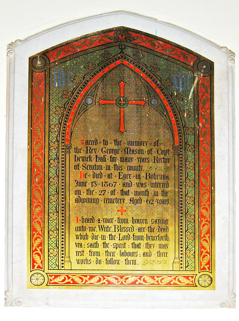 Memorial to the Rev George Mason, St John's  Church, Sharow, North Yorkshire