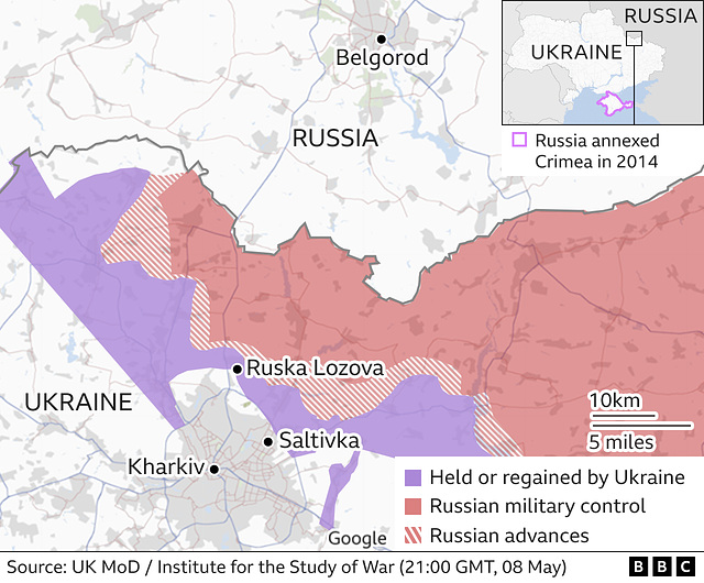 UKR - Kharkiv closeup map , 8th May 2022