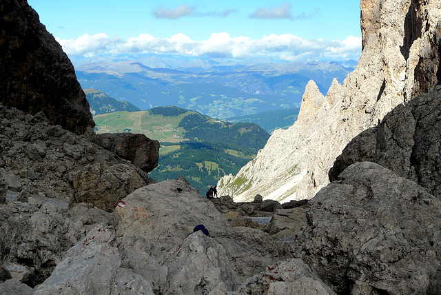 Blick aus der Langkofelscharte auf die Seiser Alm