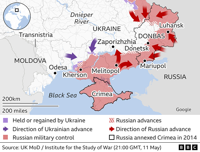 UKR - invasion south map , 11th May 2022