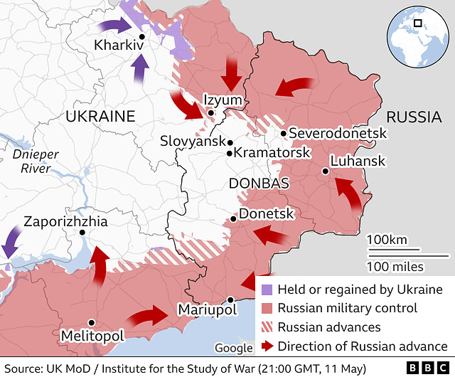 UKR - invasion east map , 11th May 2022