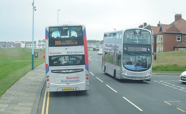 DSCF2468 Go North East 6113 (NL63 XBX) and 6101 (NL63 YJE) at Whitley Bay - 1 Jun 2018