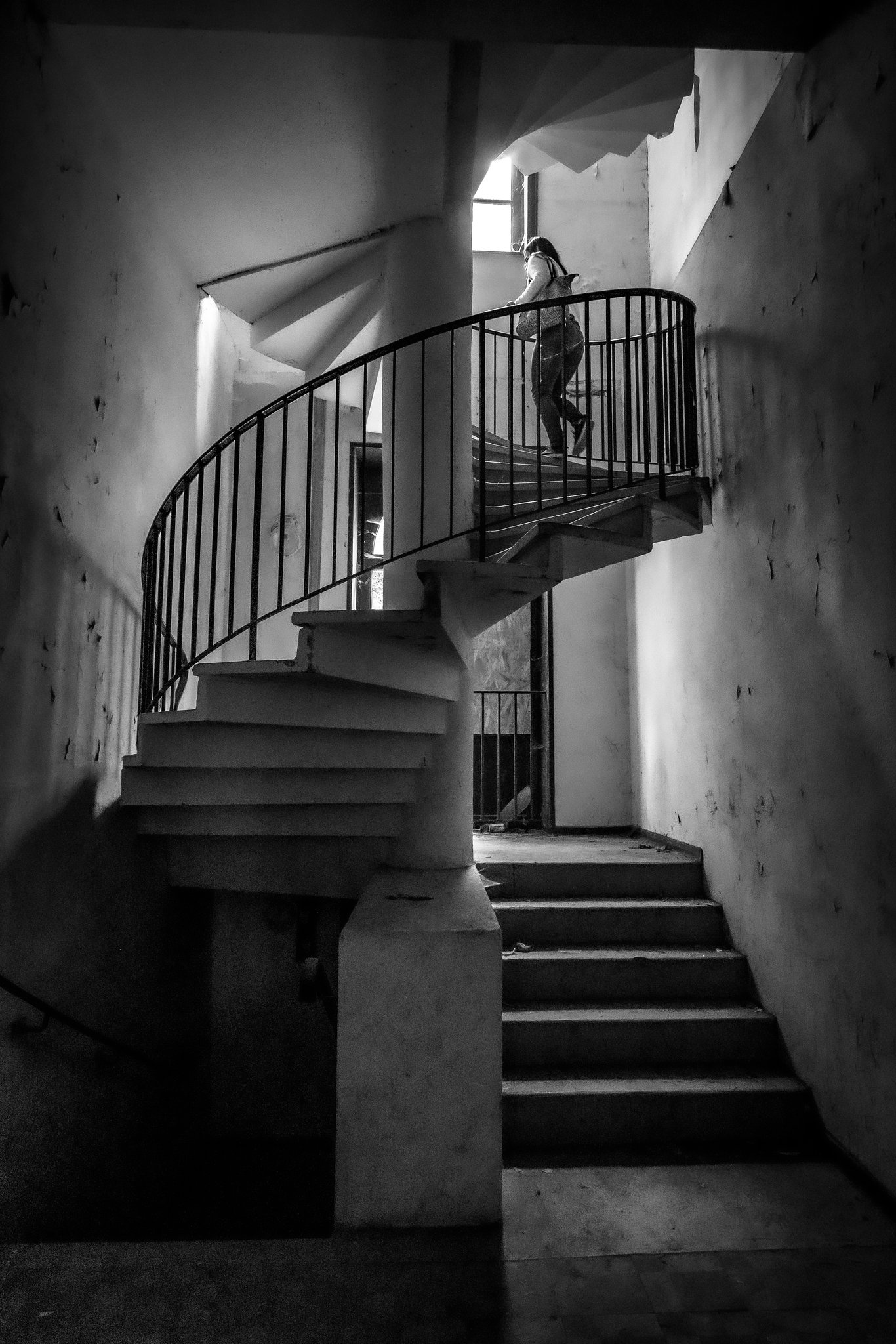 A spiral of lights up the stairs