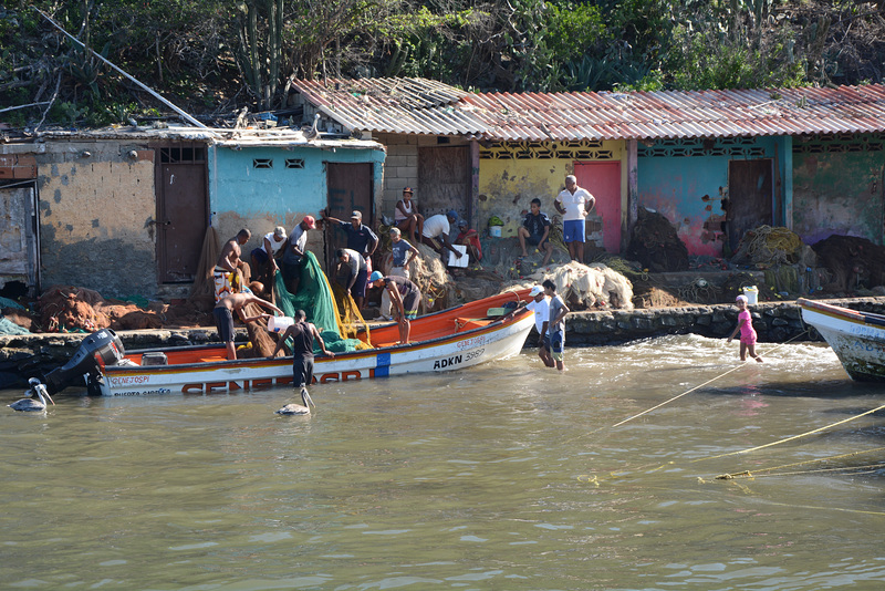 Venezuela, Puerto Colombia, Fishing Boat with a Catch Arrived at the Port
