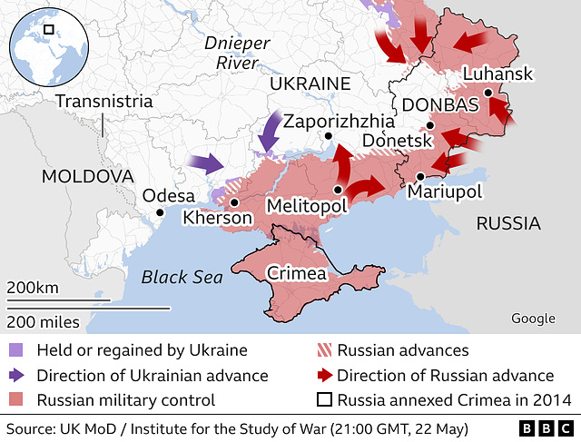 UKR - south map , 22nd May 2022