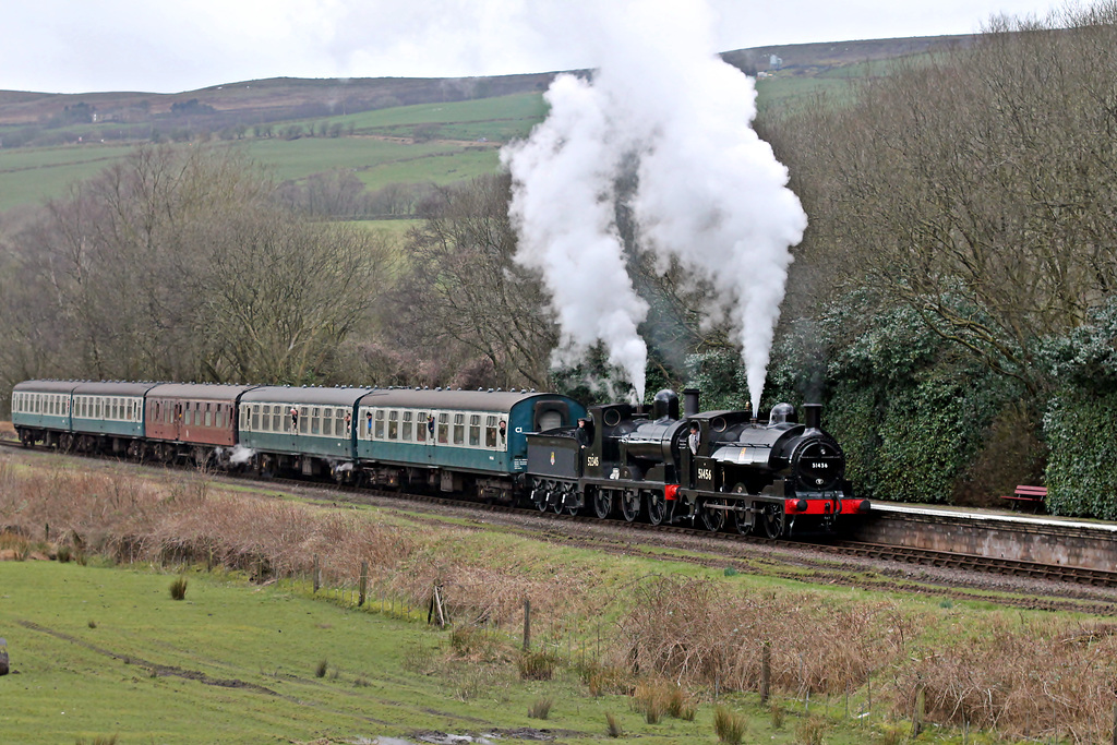 51456+52232 arrive at Irwell Vale with 1J61 12.50 Heywood - Rawtenstall ELR 7th March 2020.