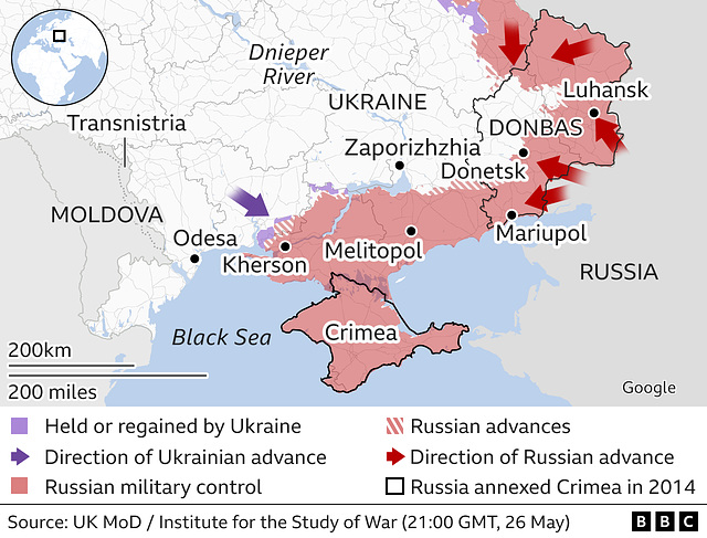 UKR - invasion south map , 26th May 2022