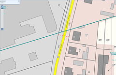 Auszug aus dem Online-Liegenschaftskataster BRANDENBURGVIEWER: Landesstraße 794 an der Gemarkungsgrenze (dunkelgrüne Linie) zwischen Teltow und Ruhlsdorf